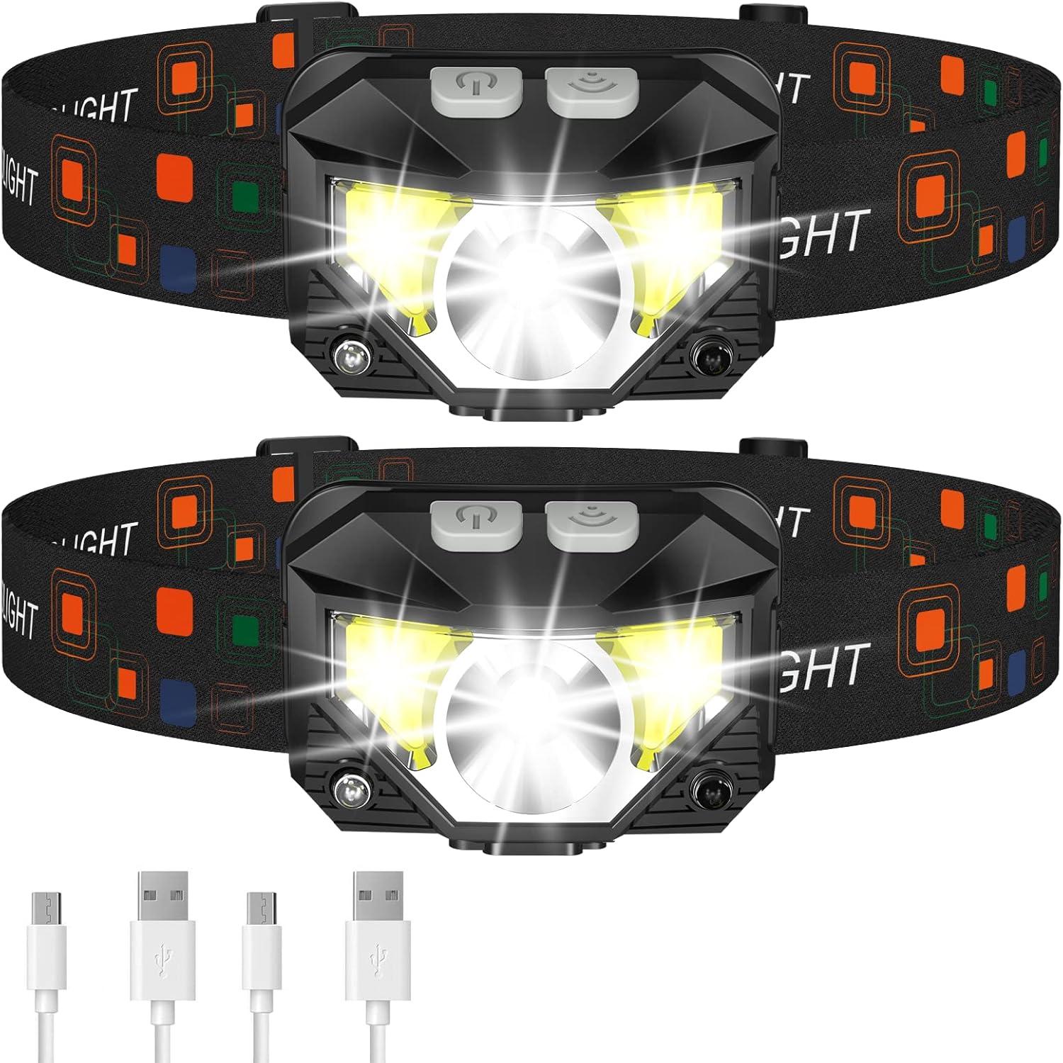 LHKNL Headlamp Flashlight, Lumen Ultra-Light Bright LED Rechargeable Headlight with White Red Light