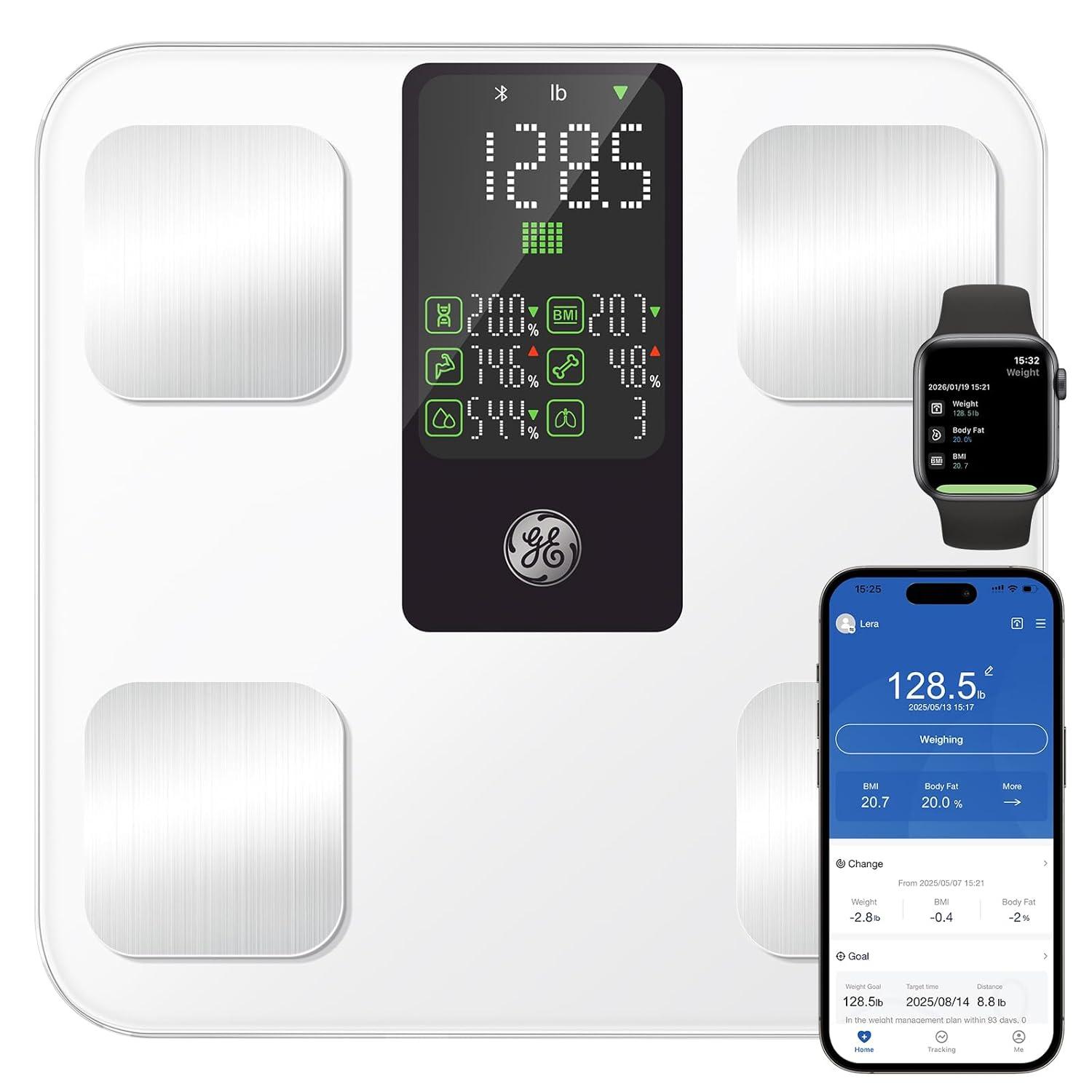 GE Smart Body Weight Scale, with 8-in-1 Display for BMI Body Fat Muscle Mass