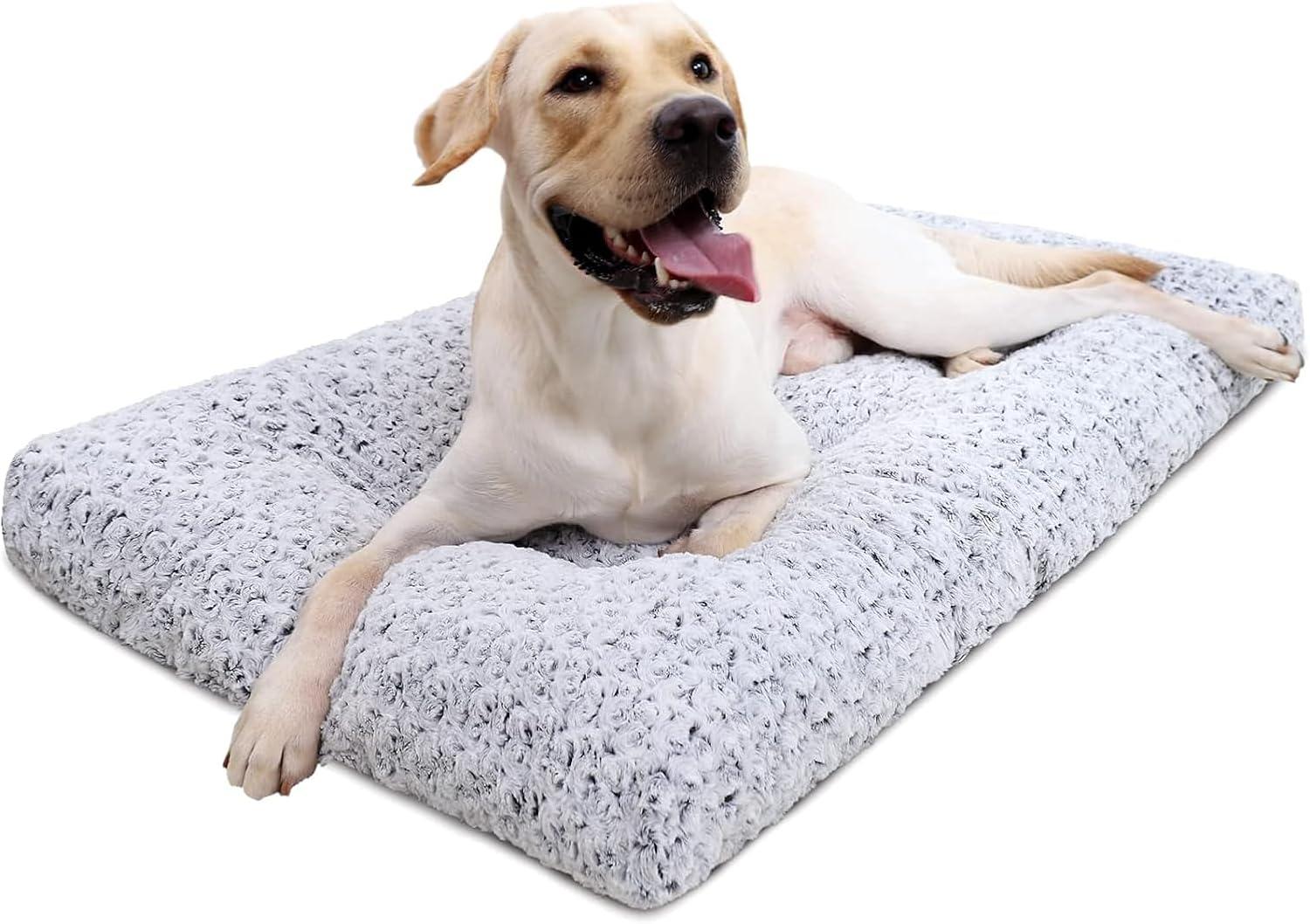 KSIIA Washable Dog Bed Deluxe Plush Dog Crate Beds Comfy Kennel Pad Anti-Slip Pet Sleeping Mat for Large, Jumbo, Medium, Small Dogs Breeds