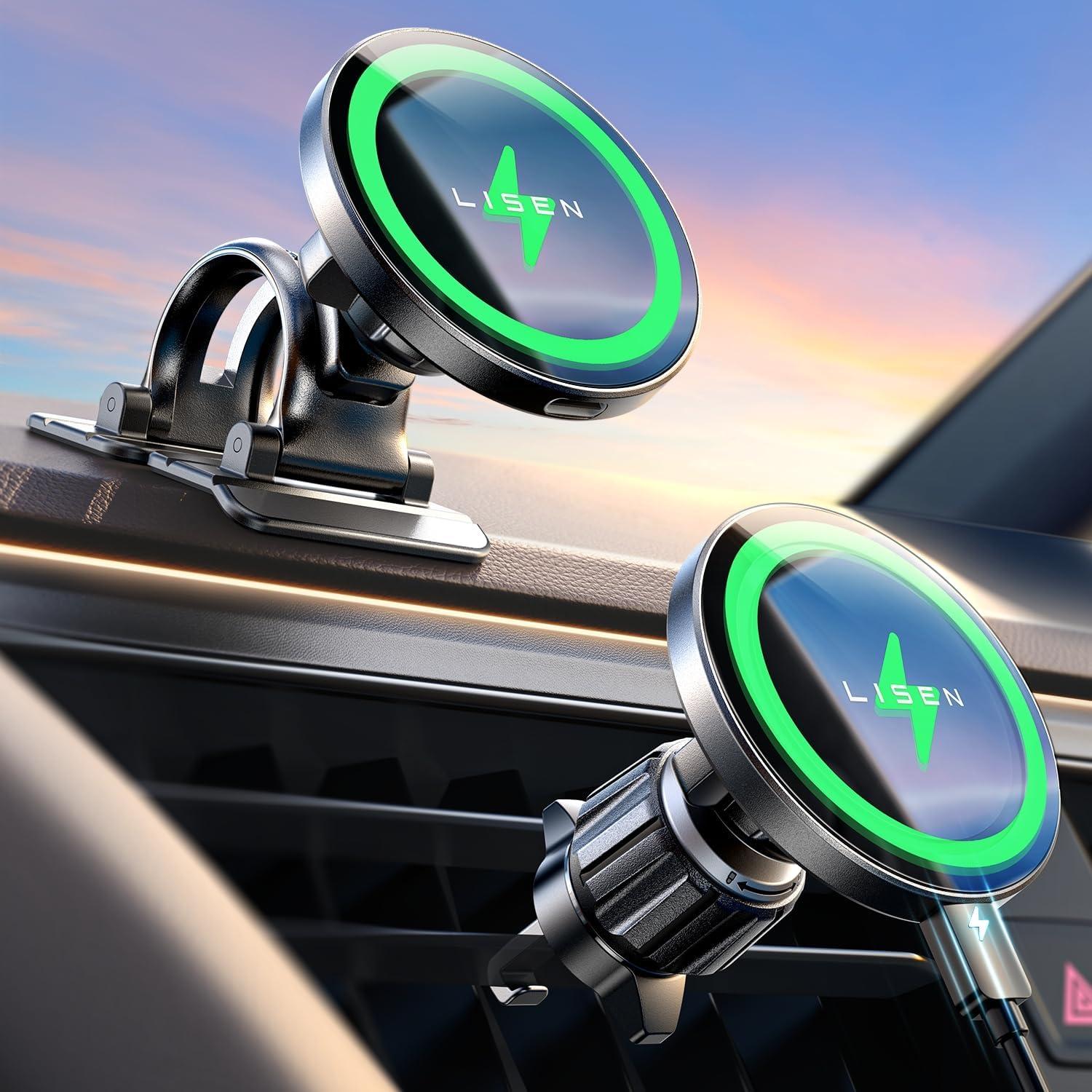 LISEN 15W MagSafe Car Mount Charger,Travel MagSafe Charger,Wireless Car Charger