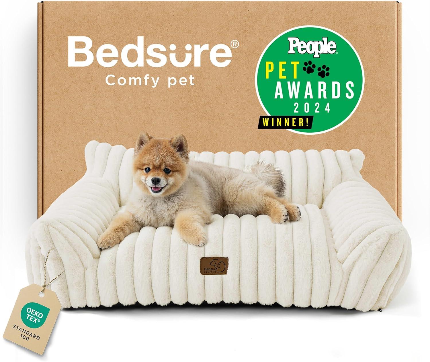 Bedsure Cute Cat Couch for Pets - Fluffy Dog Bed Small Medium Size Dog with Premium Soft Corduroy Fleece, Pet Sofa with Removable Washable Cover