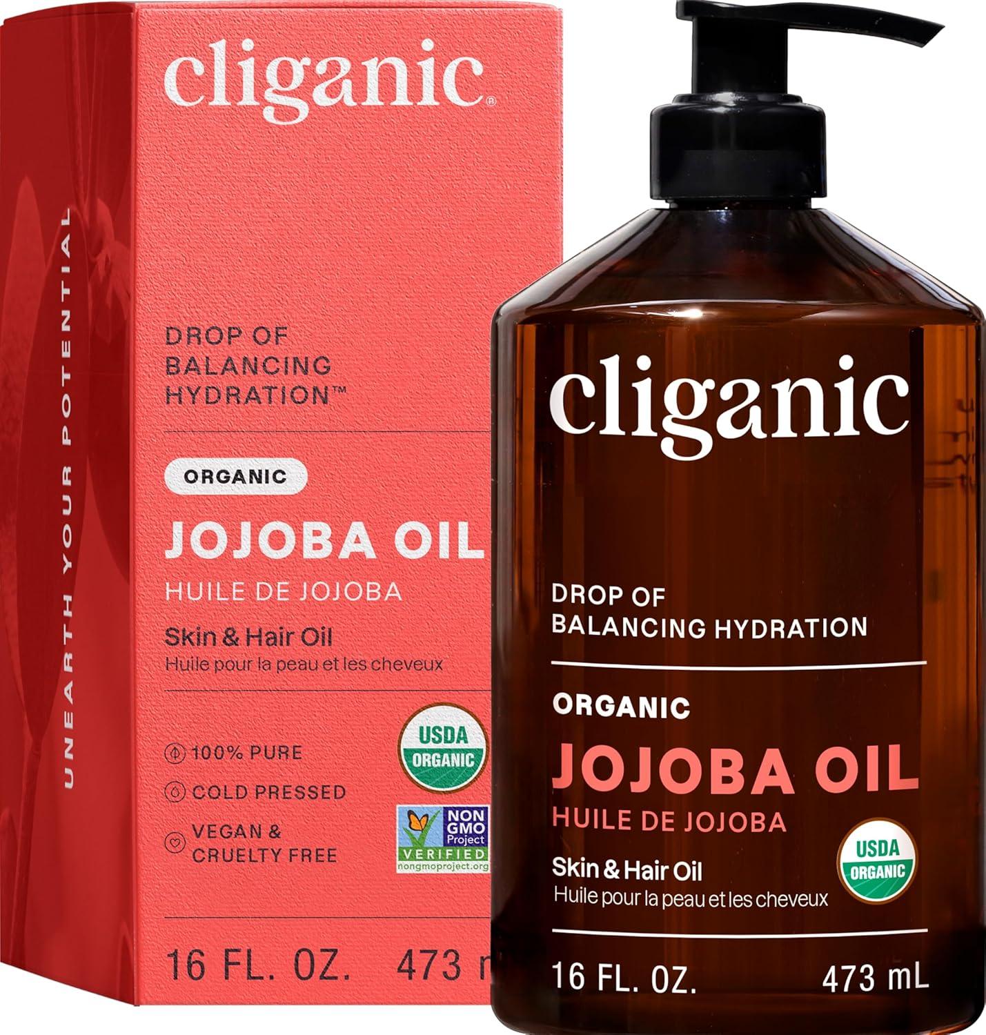 Cliganic Organic Jojoba Oil 16oz with Pump, 100% Pure