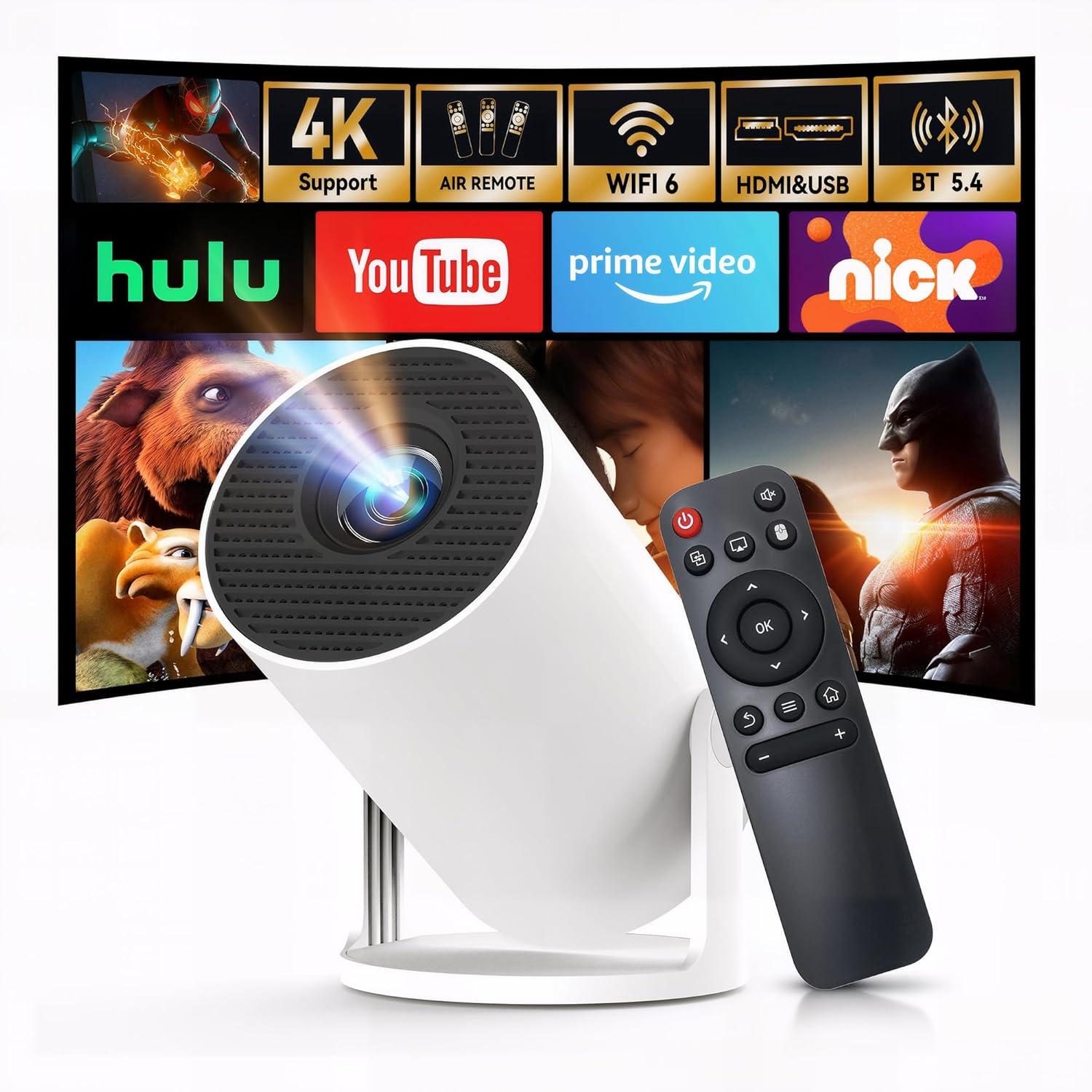 Mini Projector with Wi-Fi 6 & Bluetooth 5.4, 1080P 4K Support Full HD, Auto Keystone 360°